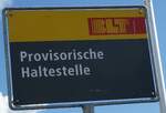 (286'203) - BLT-Haltestellenschild - Provisorische Haltestelle - am 16. April 2026 in Muttenz, Pantheon