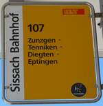 (150'708) - BLT-Haltestellenschild - Sissach, Bahnhof - am 18. Mai 2014
