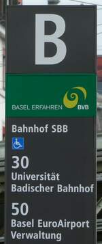 (247'835) - BVB-Haltestellenschild - Basel, Bahnhof SBB - am 30.