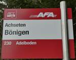 (234'869) - AFA-Haltestellenschild - Achseten, Bnigen - am 29. April 2022