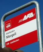 (130'377) - AFA-Haltestellenschild - Adelboden, Margeli - am 11. Oktober 2010
