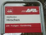 (130'965) - AFA-Haltestellenschild - Adelboden, Hirschen - am 15. November 2010