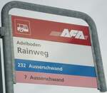 (131'132) - AFA-Haltestellenschild - Adelboden, Rainweg - am 28. November 2010