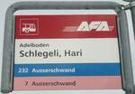 (131'134) - AFA-Haltestellenschild - Adelboden, Schlegeli, Hari - am 28. November 2010