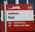 Adelboden/748582/198083---afa-haltestellenschild---adelboden-post (198'083) - AFA-Haltestellenschild - Adelboden, Post - am 1. Oktober 2018