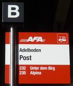(200'224) - AFA-Haltestellenschild - Adelboden, Post - am 25. Dezember 2018