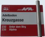 (201'143) - AFA-Haltestellenschild - Adelboden, Kreuzgasse - am 13.