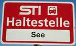 (136'850) - STI-Haltestellenschild - Amsoldingen, See - am 22. November 2011