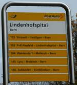 (229'986) - PostAuto-Haltestellenschild - Bern, Lindenhofspital - am 4.