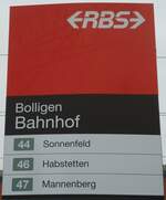 (132'416) - RBS-Haltestellenschild - Bolligen, Bahnhof - am 24. Januar 2011