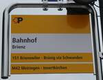 (281'553) - +P-Haltestellenschild - Brienz, Bahnhof - am 16. Oktober 2025