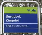 (246'717) - bls-Haltestellenschild - Burgdorf, Ziegelei - am 26. Februar 2023