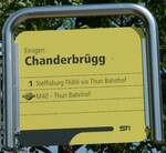 (251'406) - STI-Haltestellenschild - Einigen, Chanderbrgg - am 12. Juni 2023