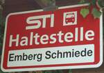 (133'877) - STI-Haltestellenschild - Fahrni, Emberg Schmiede - am 28. Mai 2011