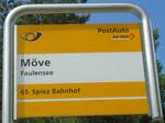 (133'519) - PostAuto-Haltestellenschild - Faulensee, Mve - am 1. Mai 2011