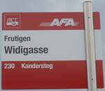 (198'075) - AFA-Haltestellenschild - Frutigen, Widigasse - am 1.