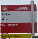(198'077) - AFA/PostAuto-Haltestellenschild - Frutigen, Widi - am 1. Oktober 2018