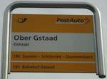 (147'387) - PostAuto-Haltestellenschild - Gstaad, Ober Gstaad - am 28. September 2013