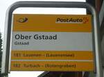 (147'388) - PostAuto-Haltestellenschild - Gstaad, Ober Gstaad - am 28. September 2013