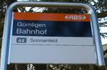 guemligen/743125/149363---rbs-haltestellenschild---guemligen-bahnhof (149'363) - RBS-Haltestellenschild - Gmligen, Bahnhof - am 19. Mrz 2014