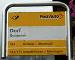 (240'266) - PostAuto-Haltestellenschild - Guttannen, Dorf - am 25. September 2022