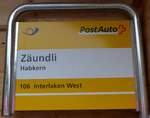 Habkern/744636/163788---postauto-haltestellenschild---habkern-zaeundli (163'788) - PostAuto-Haltestellenschild - Habkern, Zundli - am 23. August 2015