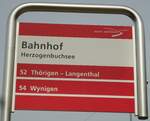 (143'494) - aare seeland mobil-Haltestellenschild - Herzogenbuchsee, Bahnhof - am 16. Mrz 2013