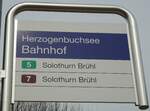 (143'498) - BSU-Haltestellenschild - Herzogenbuchsee, Bahnhof - am 16. Mrz 2013