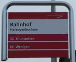 Herzogenbuchsee/802606/245212---aare-seeland-mobil-haltestellenschild-- (245'212) - aare seeland mobil-Haltestellenschild - Herzogenbuchsee, Bahnhof - am 21. Januar 2023