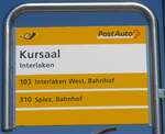 (216'079) - PostAuto-Haltestellenschild - Interlaken, Kursaal - am 15. April 2020