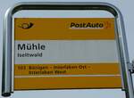 (250'247) - PostAuto-Haltestellenschild - Iseltwald, Mhle - am 19. Mai 2023