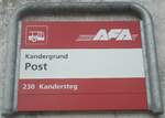 (138'456) - AFA-Haltestellenschild - Kandergrund, Post - am 6. April 2012