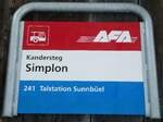 (131'681) - AFA-Haltestellenschild - Kandersteg, Simplon - am 26. Dezember 2010