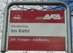 (138'470) - AFA-Haltestellenschild - Kandersteg, Im Kehr - am 6. April 2012