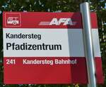 (239'074) - AFA-Haltestellenschild - Kandersteg, Pfadizentrum - am 16. August 2022