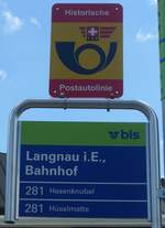 Langnau i.E./751705/225862---thpbls-haltestellenschilder---langnau-ie (225'862) - THP/bls-Haltestellenschilder - Langnau i.E., Bahnhof - am 13. Juni 2021