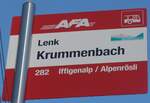 (200'207) - AFA-Haltestellenschild - Lenk, Krummenbach - am 25.