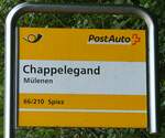 (237'582) - PostAuto-Haltestellenschild - Mlenen, Chappelegand - am 26. Juni 2022