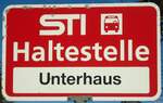 (148'327) - STI-Haltestellenschild - Oberdiessbach, Unterhaus - am 15. Dezember 2013