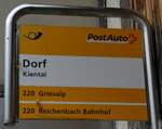 (289'819) - PostAuto-Haltestellenschild - Kiental, Dorf - am 25. Juli 2026