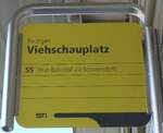 (153'969) - STI-Haltestellenschild - Reutigen, Viehschauplatz - am 17. August 2014