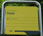 (153'722) - STI-Haltestellenschild - Schwendibach, Stutz - am 10. August 2014