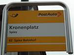 (143'000) - PostAuto-Haltestellenschild - Spiez, Kronenplatz - am 7.