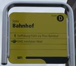 (283'221) - STI-Haltestellenschild - Spiez, Bahnhof - am 16. Dezember 2025