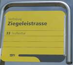 (153'729) - STI-Haltestellenschild - Steffisburg, Ziegeleistrasse - am 10. August 2014