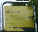 (172'756) - STI-Haltestellenschild - Steffisburg, Sonnenfeld - am 5. Juli 2016