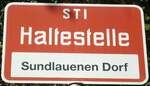 sti-3/740801/135483---sti-haltestellenschild---sundlauenen-sundlauenen (135'483) - STI-Haltestellenschild - Sundlauenen, Sundlauenen Dorf - am 14. August 2011