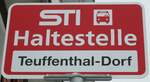 (142'431) - STI-Haltestellenschild - Teuffenthal, Teuffenthal-Dorf - am 9. Dezember 2012