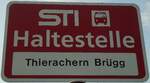 (133'306) - STI-Haltestellenschild - Thierachern, Thierachern Brgg - am 16. April 2011