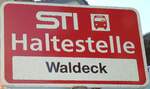 (128'134) - STI-Haltestellenschild - Thun, Waldeck - am 31.